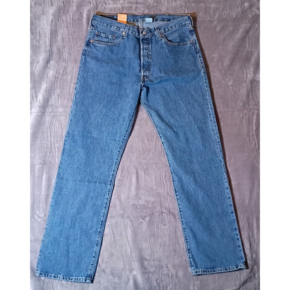 Vintage Levis 501 Mens Jeans 38x34 Medium Wash Blue Button Fly Deadstock (2003)